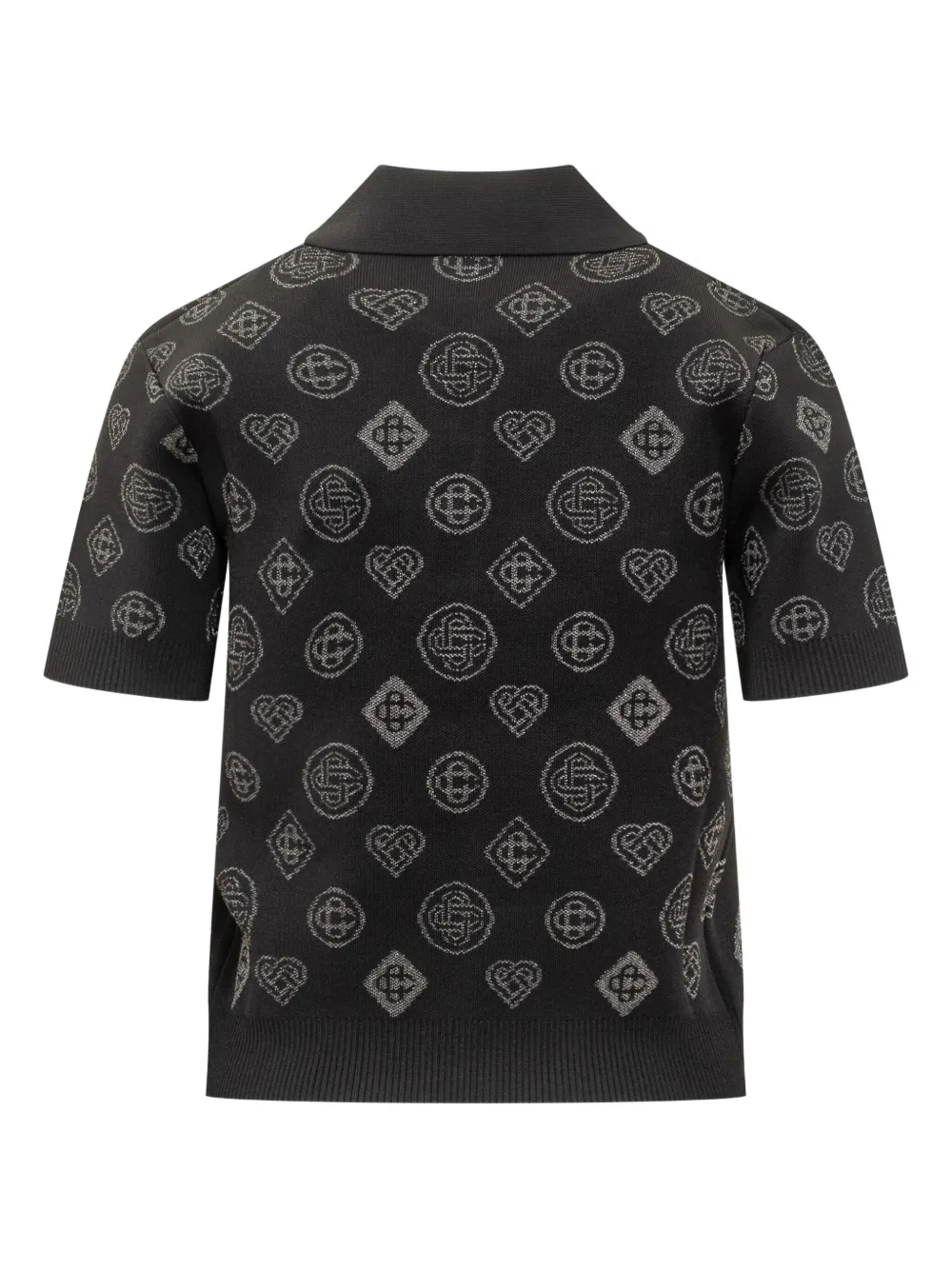 Casablanca Knitted Polo Shirt With Monogram Pattern In Black