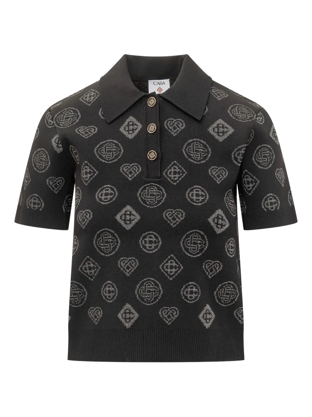 Casablanca Knitted Polo Shirt With Monogram Pattern In Black