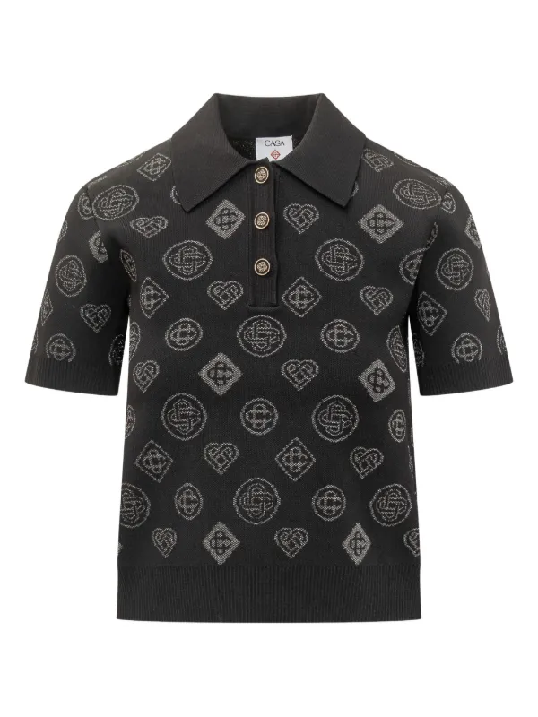 Casablanca Jacquard Buttoned Polo Shirt in Black
