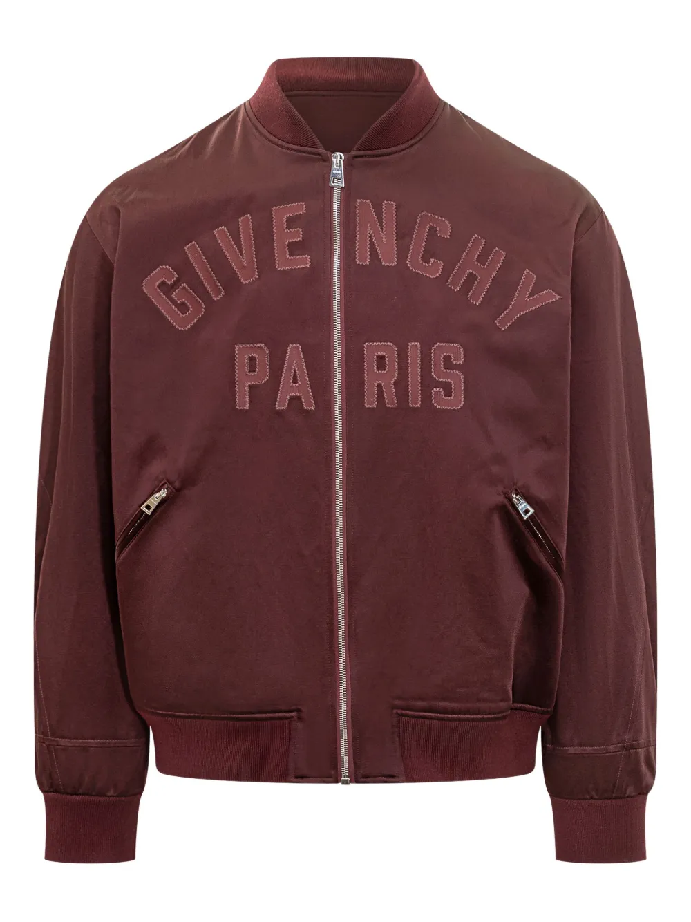 Givenchy Couture Seam Embroidered Logo Bomber Jacket In Burgundy