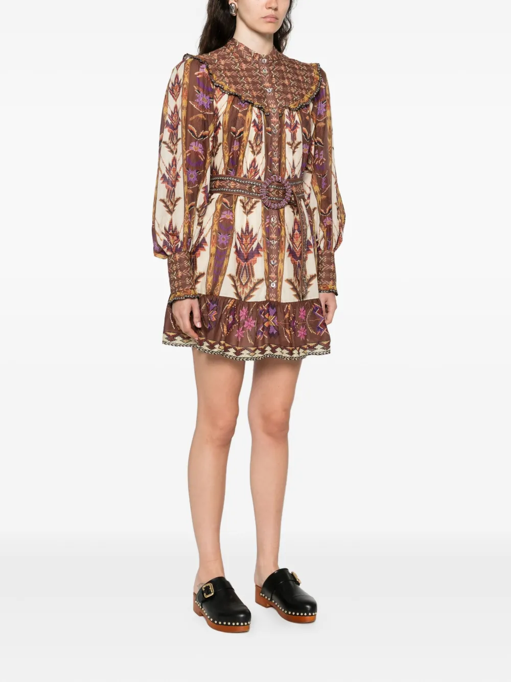 FARM Rio Mini-jurk met kralen en ceintuur Beige