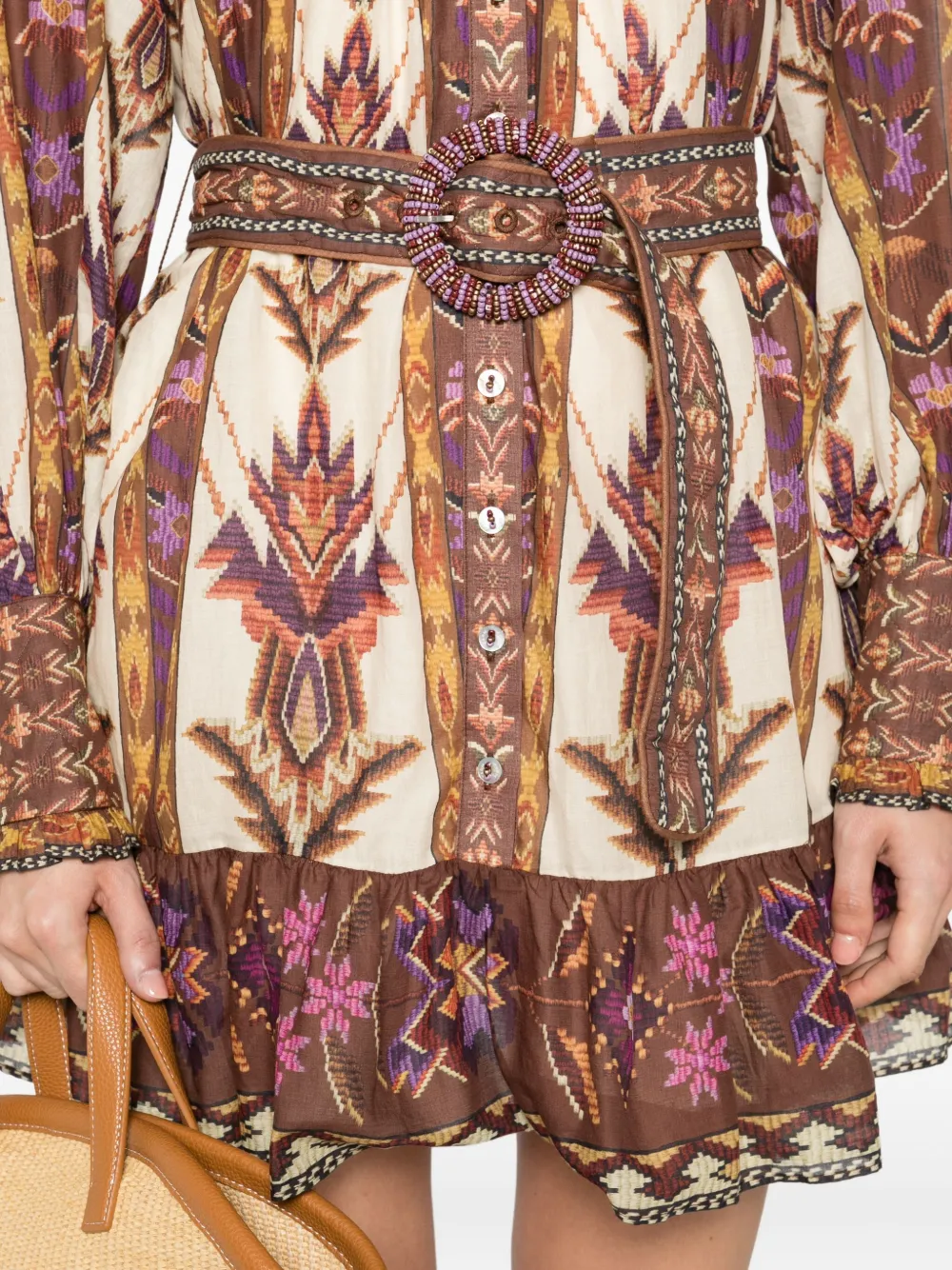 FARM Rio Mini-jurk met kralen en ceintuur Beige