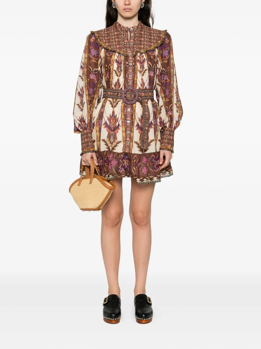FARM Rio Mini-jurk met kralen en ceintuur - Beige