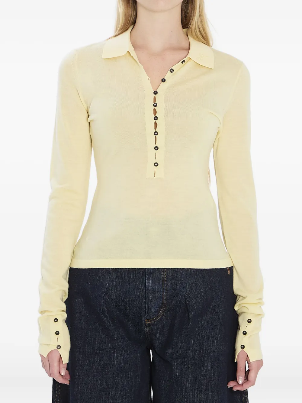 Jacquemus Merino Wool Blend Fitted Knit Top In Yellow