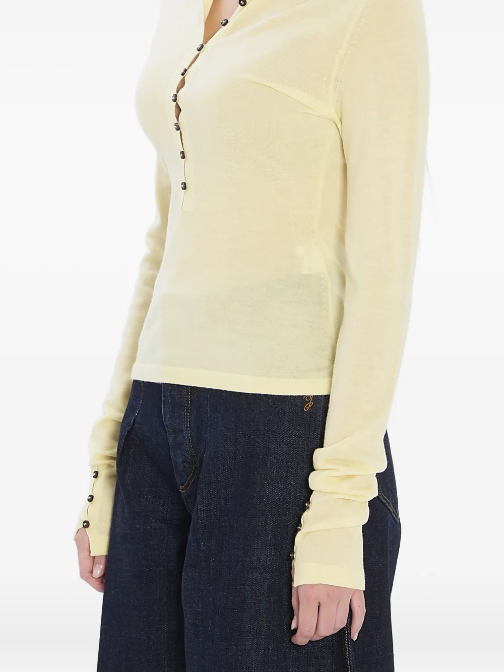 Jacquemus Merino Wool Blend Fitted Knit Top In Yellow