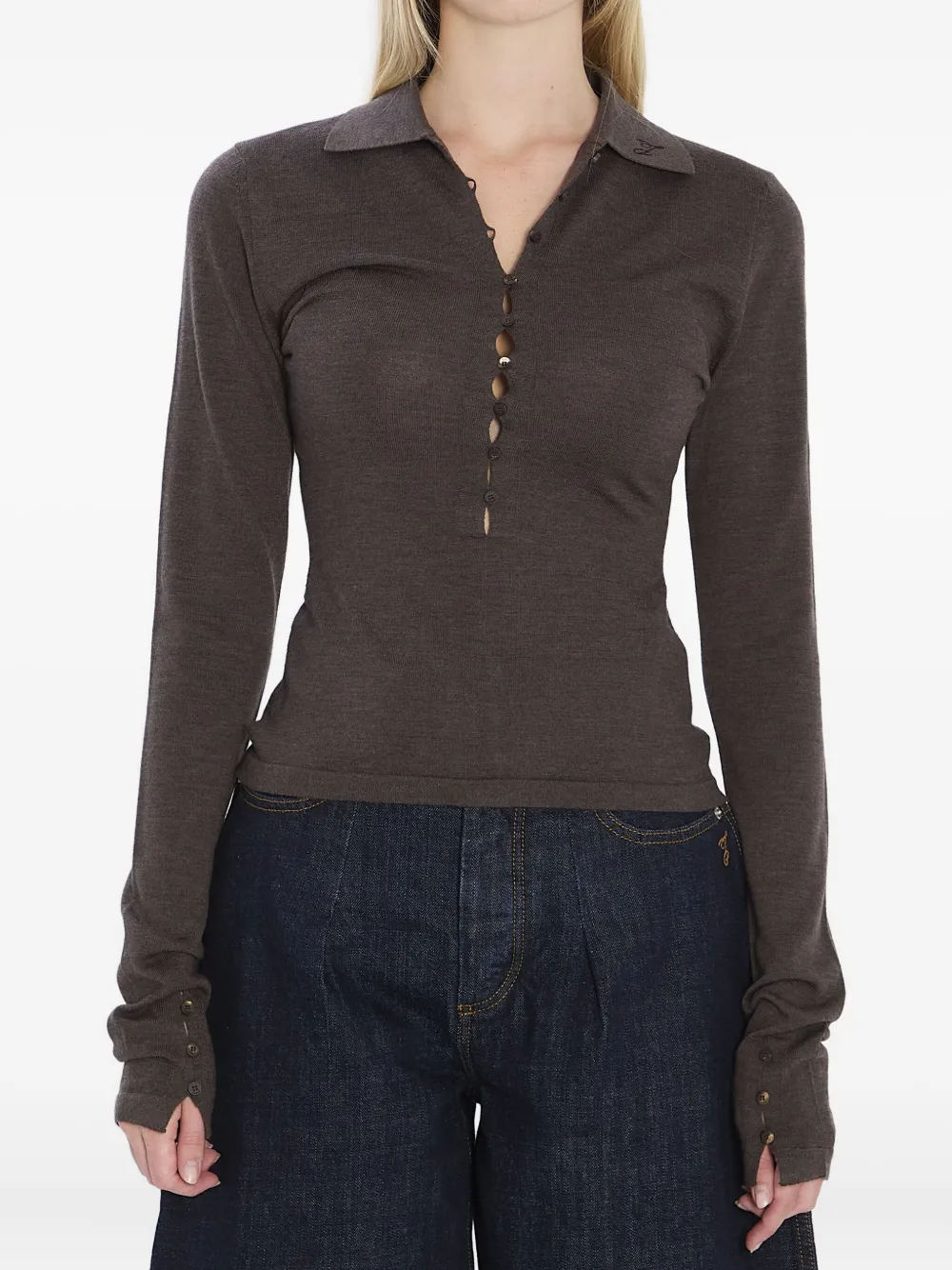 Jacquemus polo-collar buttoned top | Brown | Image 1