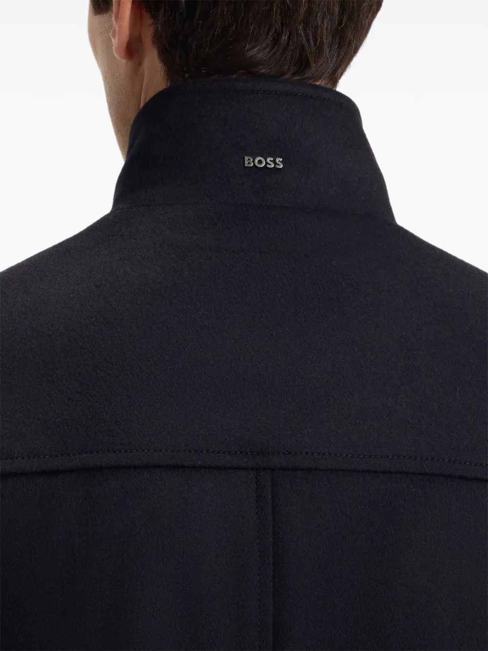 BOSS Jas met enkele rij knopen en hoge hals Blauw