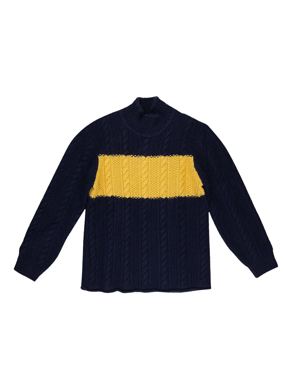 Aimé Leon Dore Navy Aran Cable Mockneck Sweater In Blue