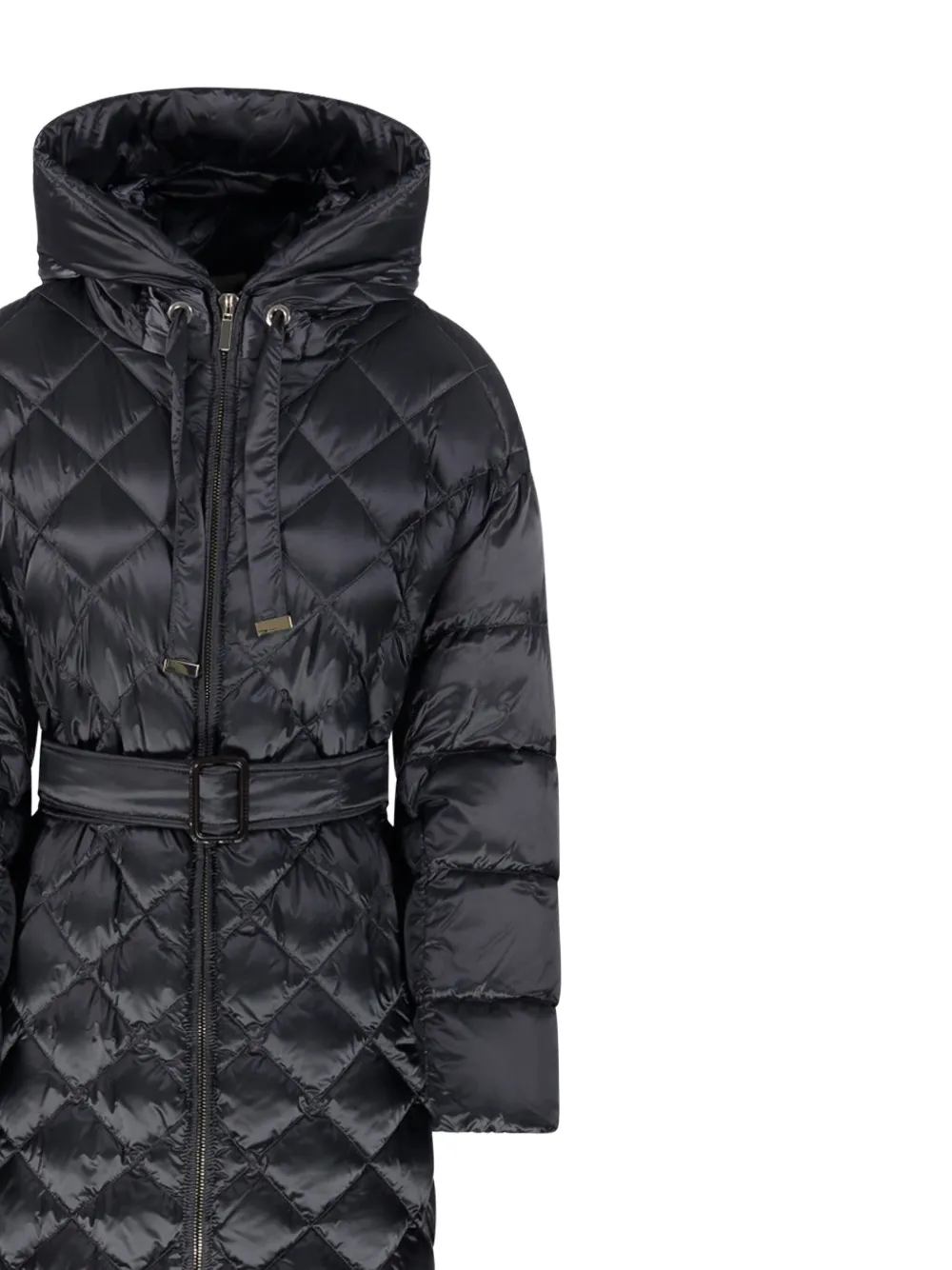 Max Mara Quilted Belted Coat In Black