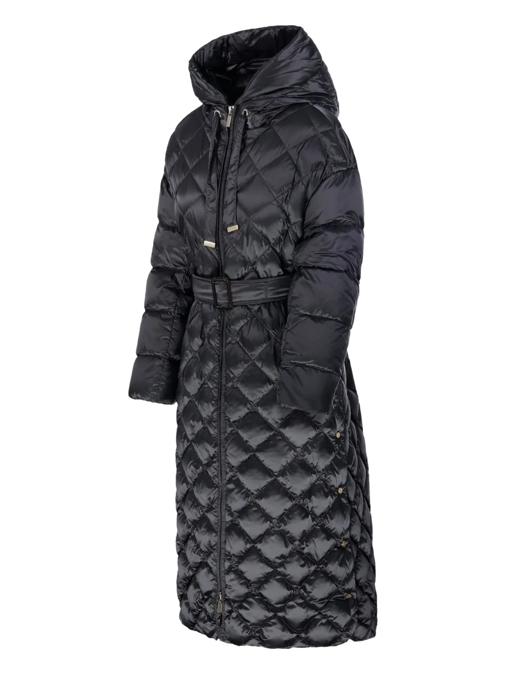 Max Mara Quilted Belted Coat In Black