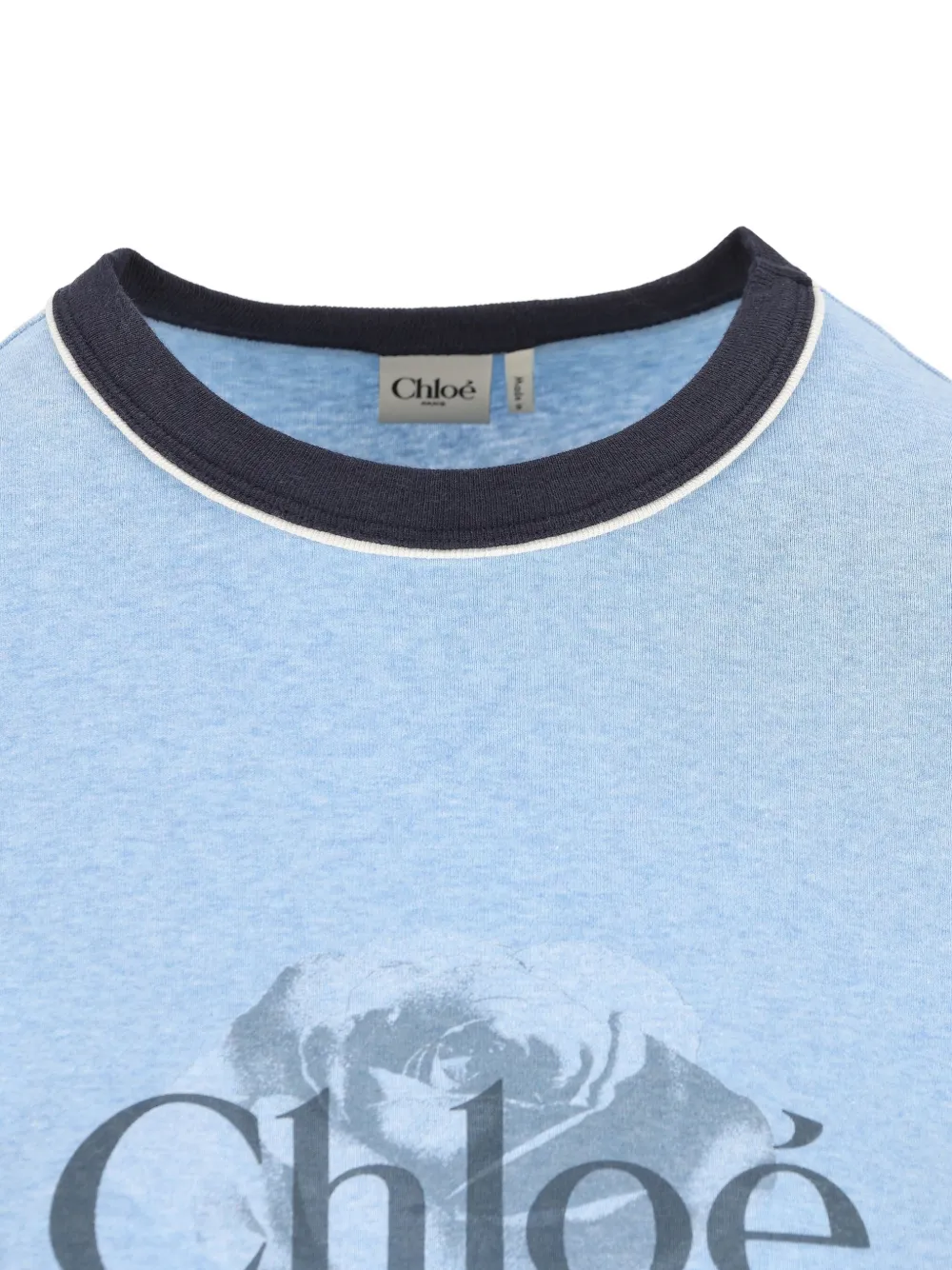 Chloé Short Sleeve Crew Neck T-shirt With Trim In Blue