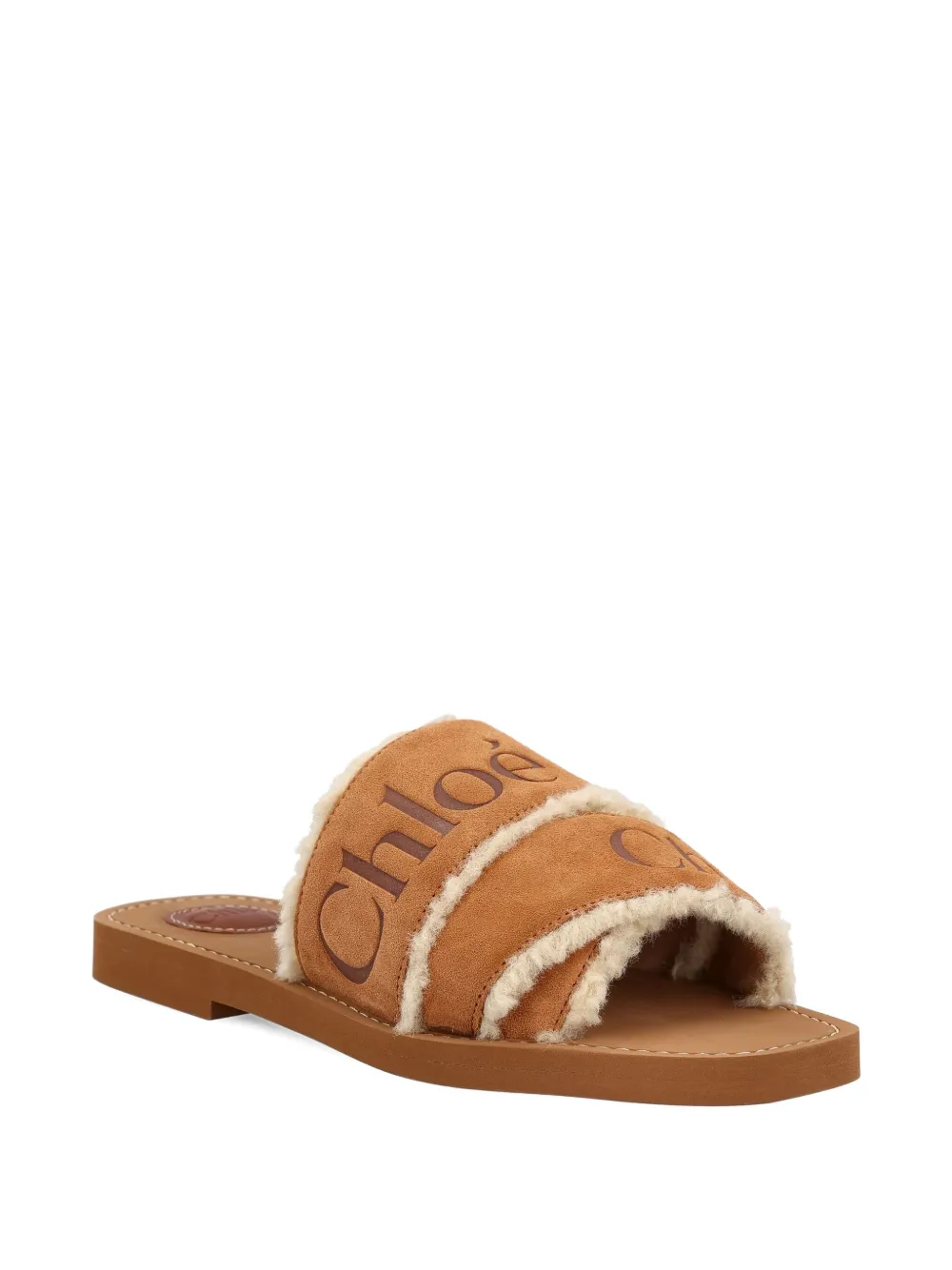 Chloé Woody logo-embellished shearling sandals Brown