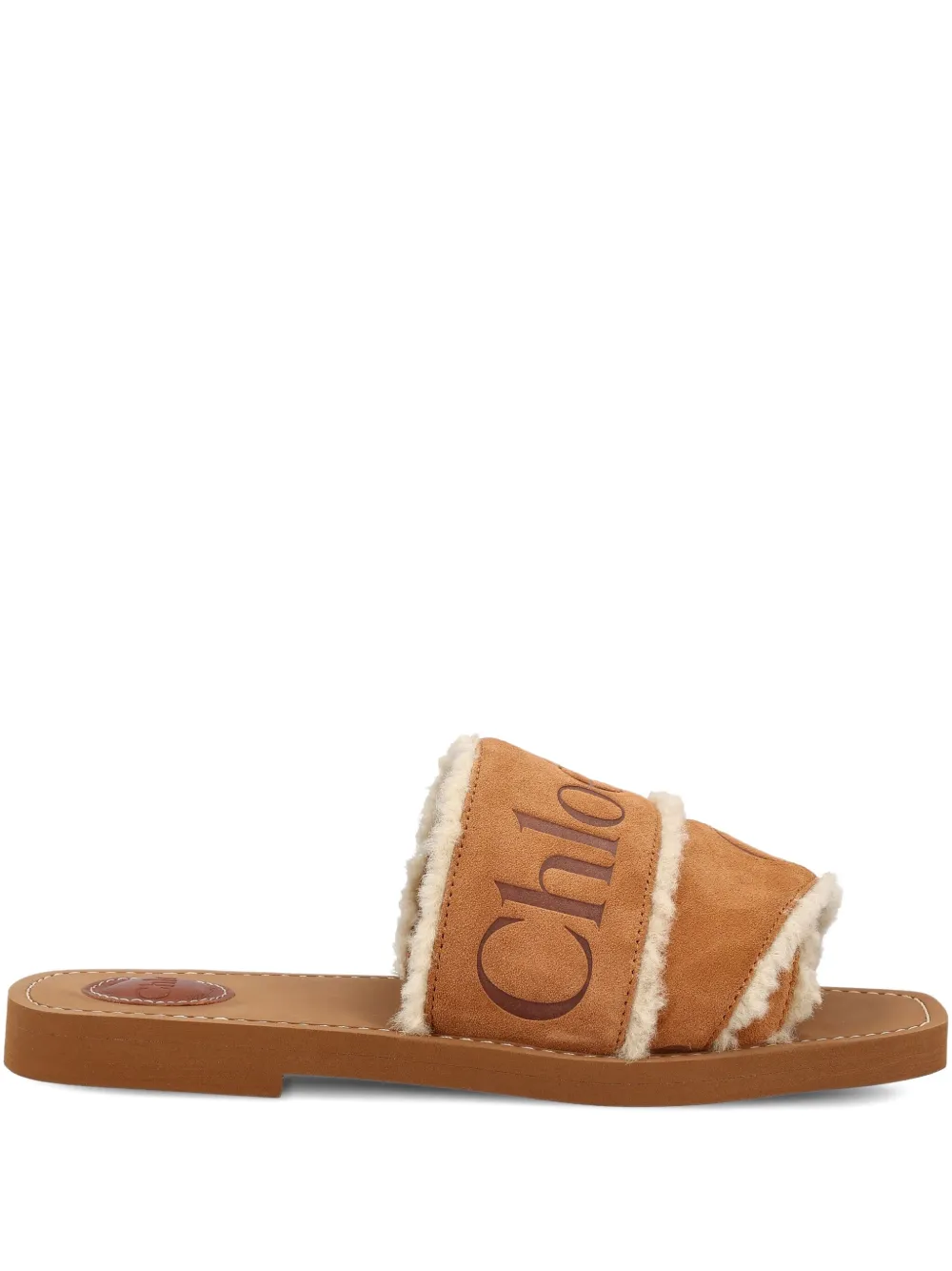 Chloé Woody logo-embellished shearling sandals Brown
