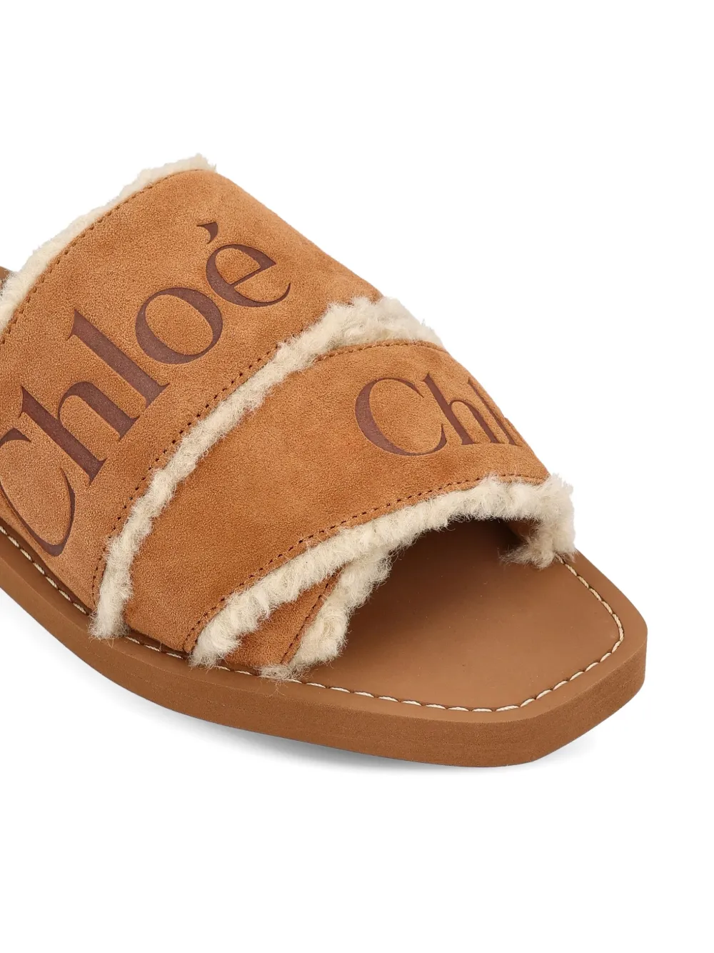 Chloé Woody logo-embellished shearling sandals Brown