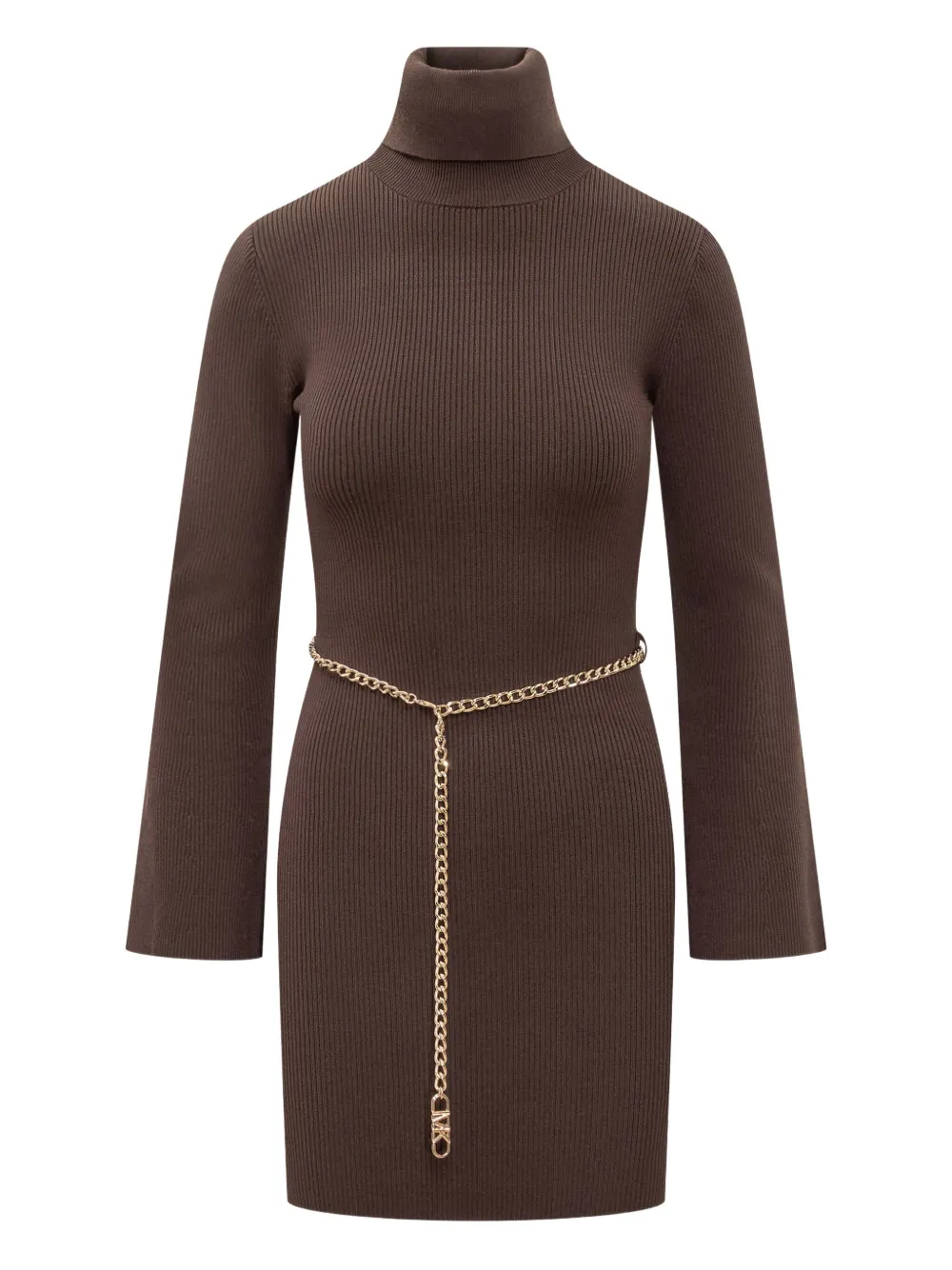Michael Michael Kors ribbed turtleneck chain-belt mini dress - ブラウン Michael Michael Kors ribbed turtleneck chain-belt mini dress - ブラウン