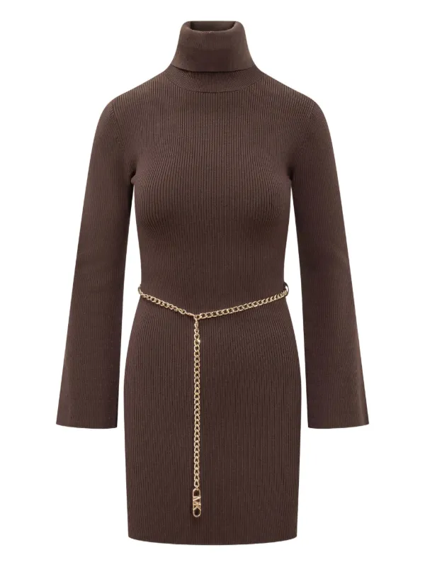 Michael Michael Kors ribbed turtleneck chain-belt mini dress