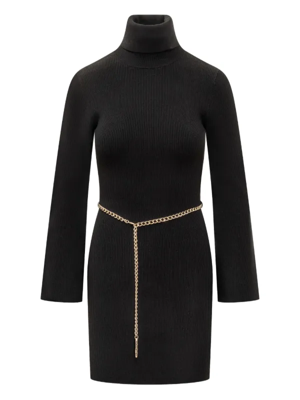 Michael Michael Kors Ribbed Turtleneck chain-belt Mini Dress Black