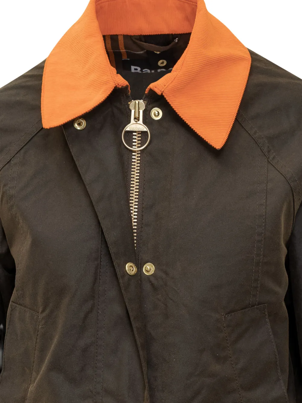 Barbour Waxed Jacket With Contrast Collar In Green