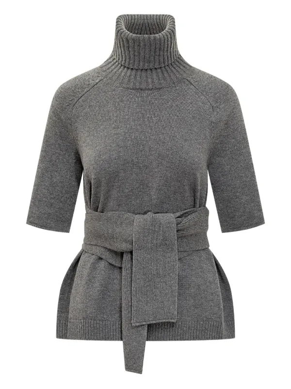 Lanvin Turtleneck Belted Top in Grey