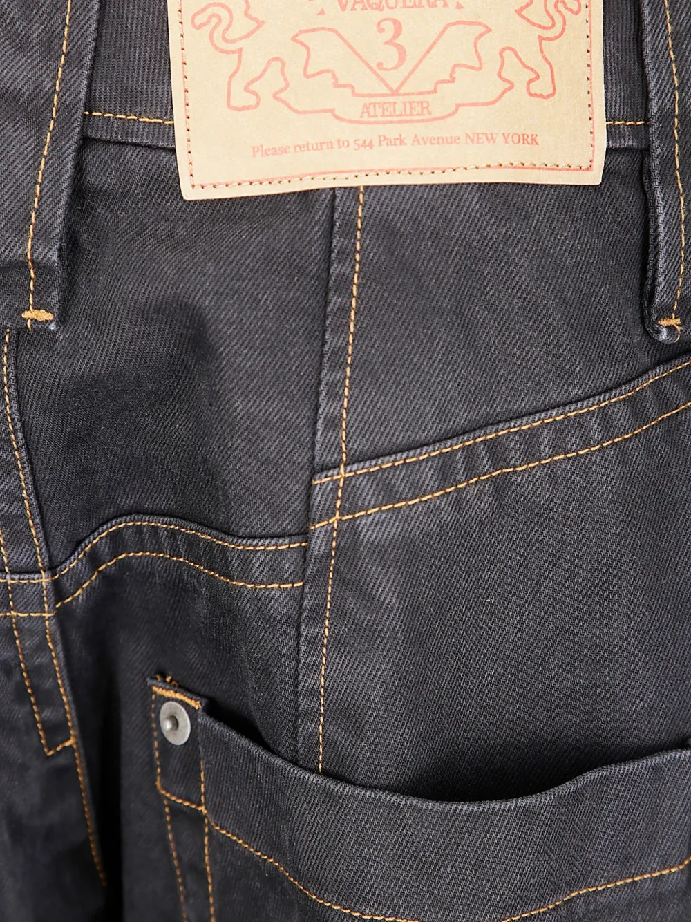 Vaquera High-waist Black Denim Wide-leg Jeans With Contrast Stitching In Animal Print