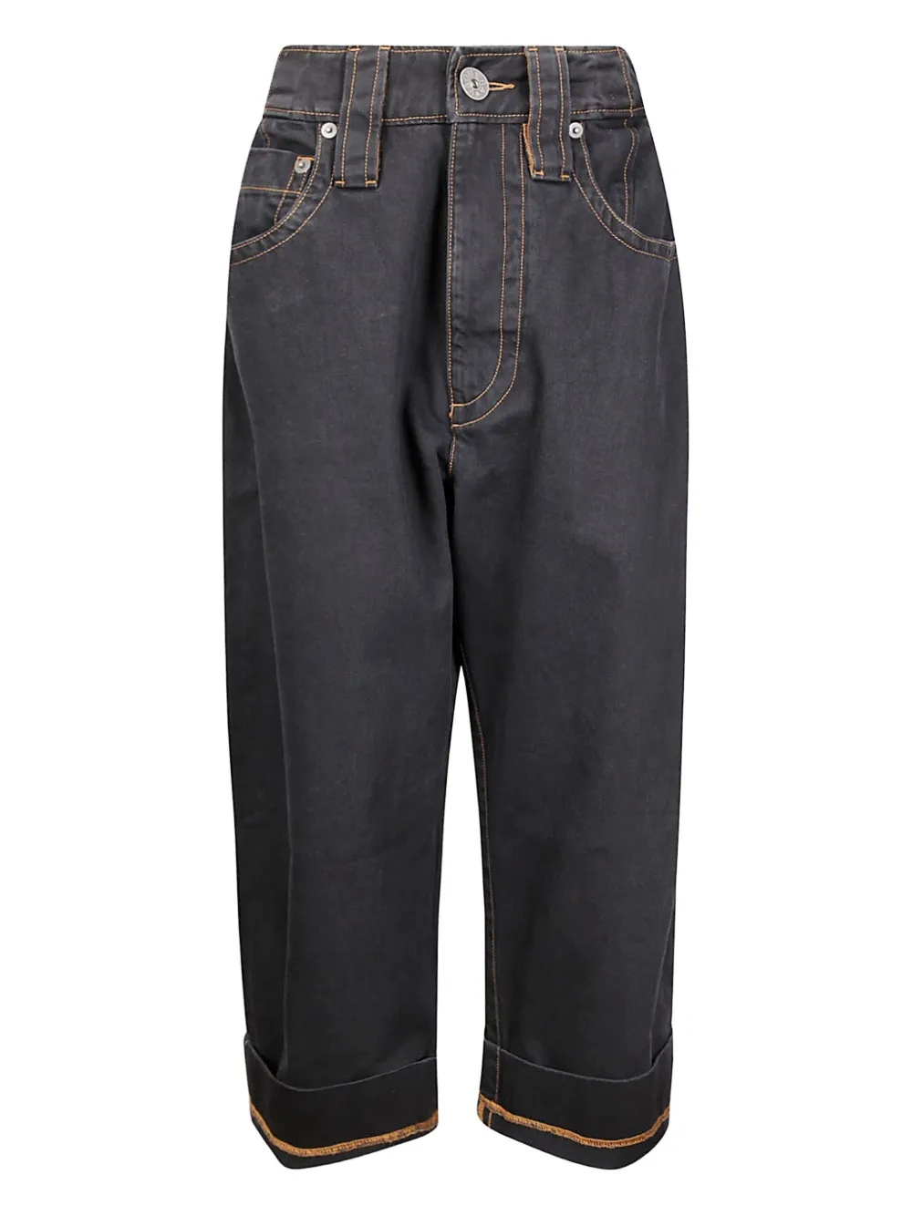 Vaquera High-waist Black Denim Wide-leg Jeans With Contrast Stitching In Animal Print