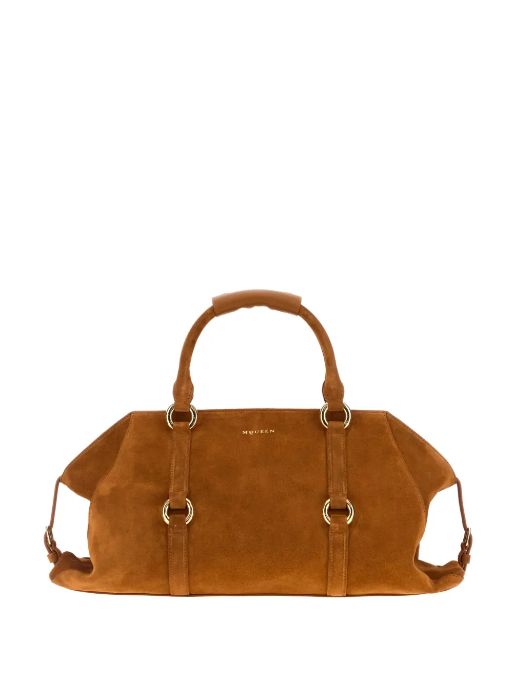 Alexander Mcqueen Caramel Suede Medium Farringdon Handbag In Brown