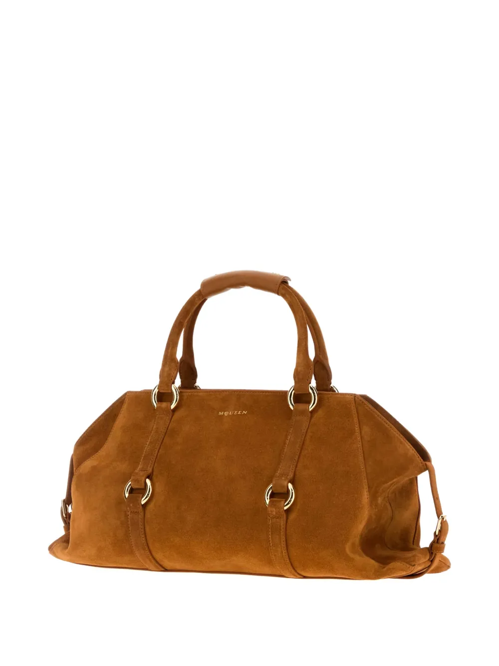 Alexander Mcqueen Caramel Suede Medium Farringdon Handbag In Brown