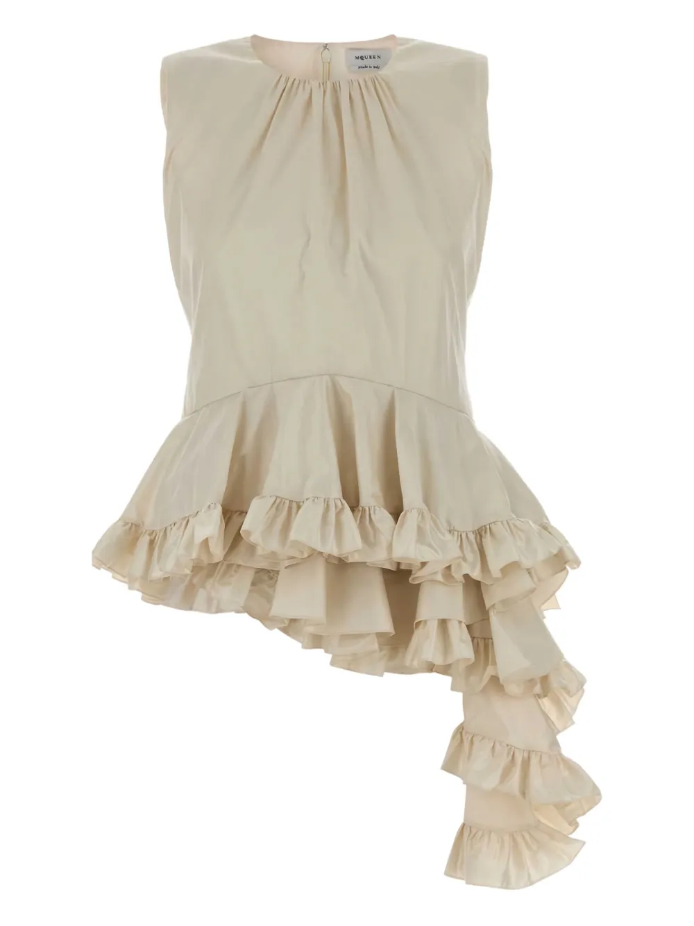 Alexander Mcqueen Asymmetric Sleeveless Top Ruffle Detail In Neutral