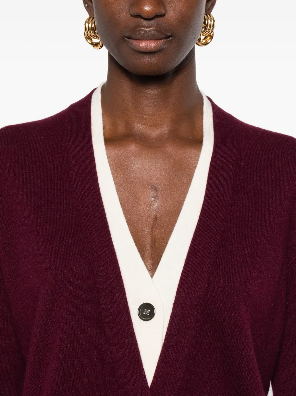 Alpha Studio Contrast-trim Cardigan In Brown