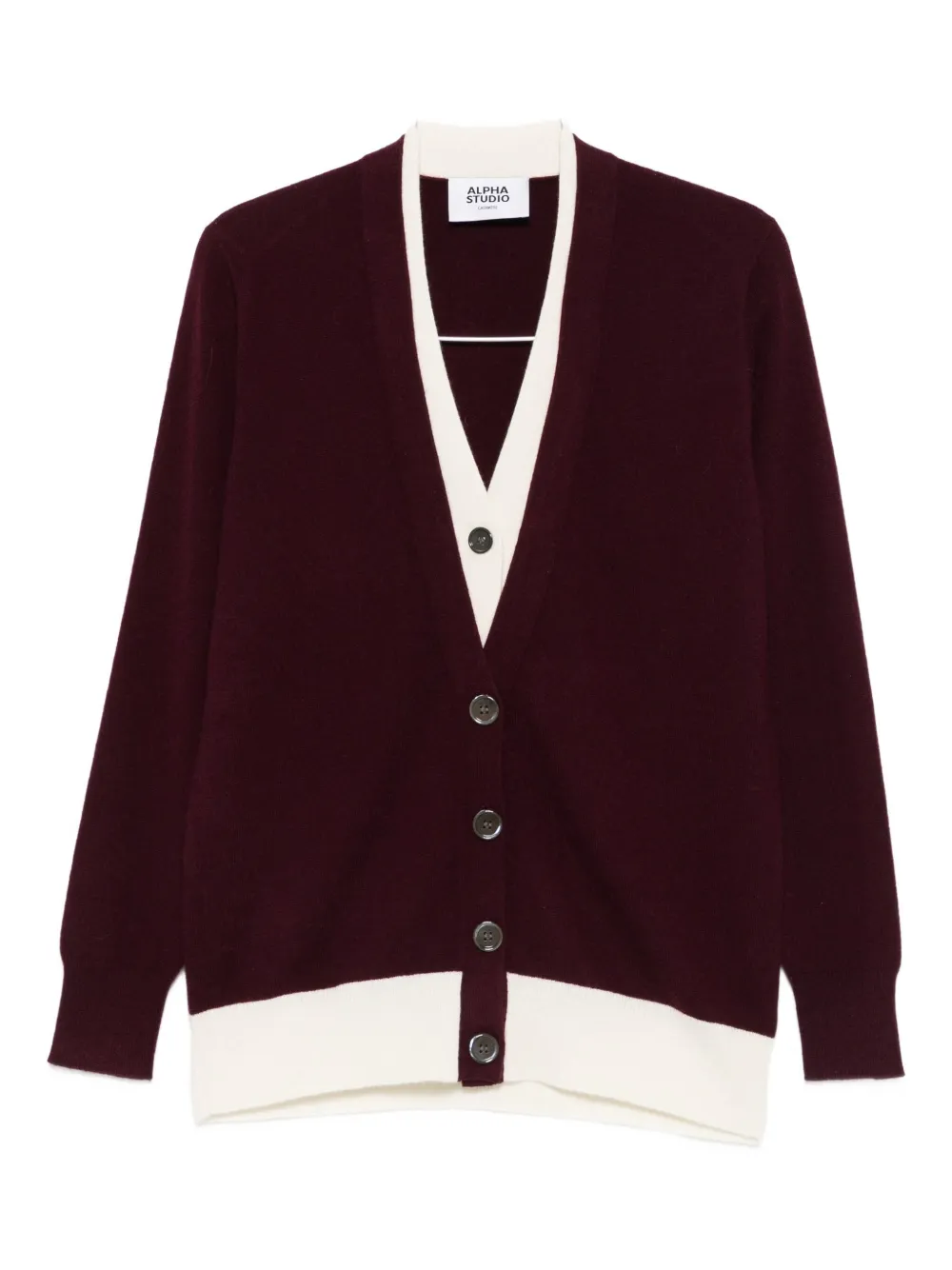 Alpha Studio Contrast-trim Cardigan In Brown
