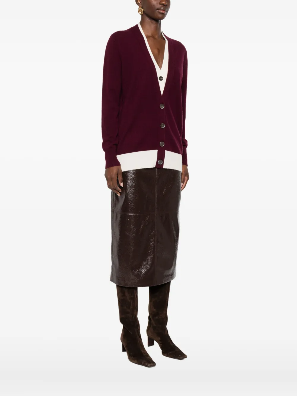 Alpha Studio Contrast-trim Cardigan In Brown