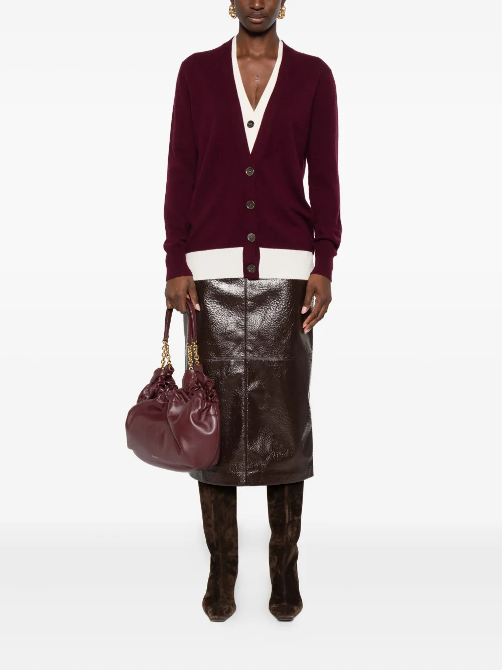 Alpha Studio Contrast-trim Cardigan In Brown