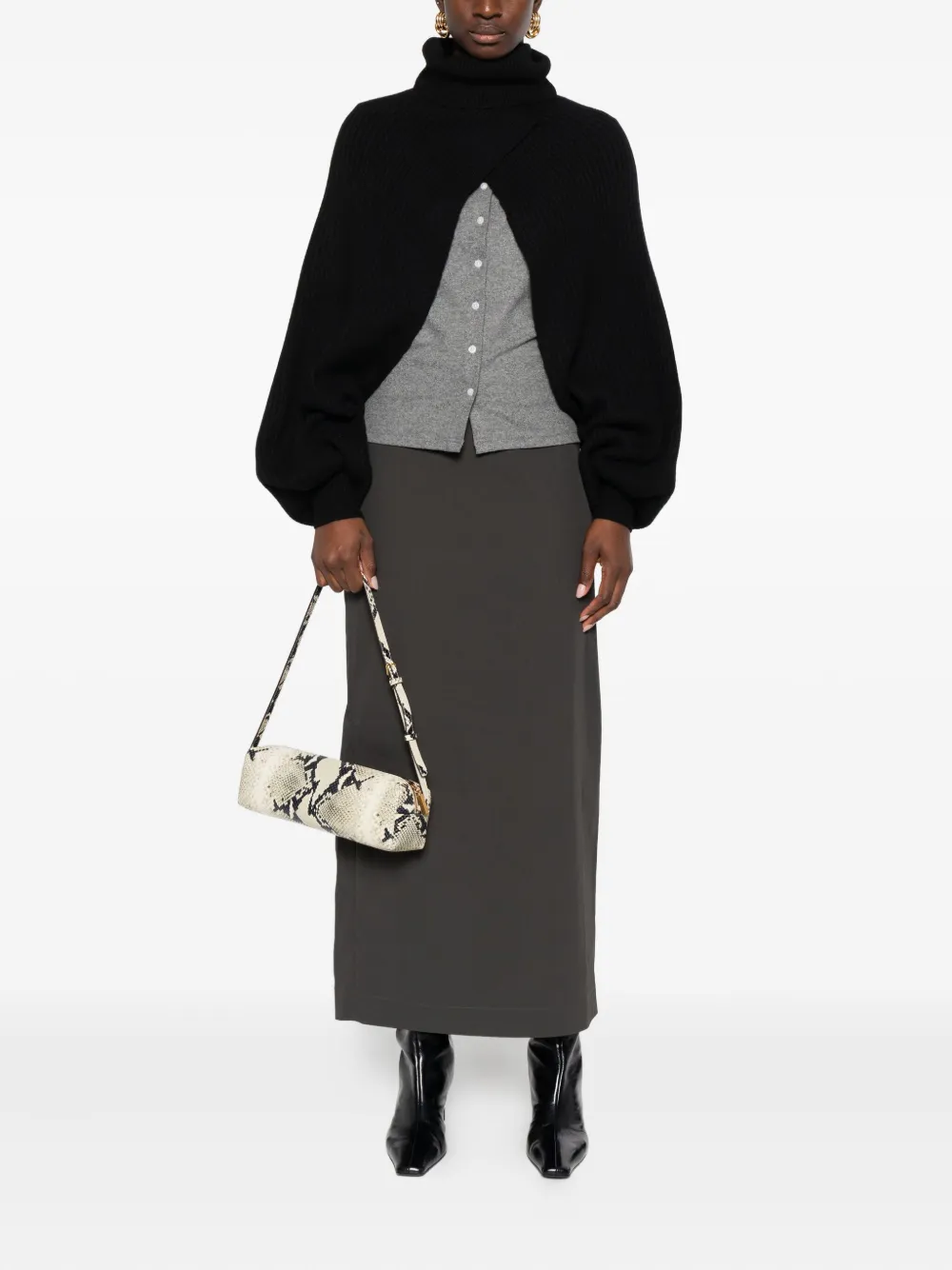 Alpha Studio Roll-neck Knitted Cape In Black