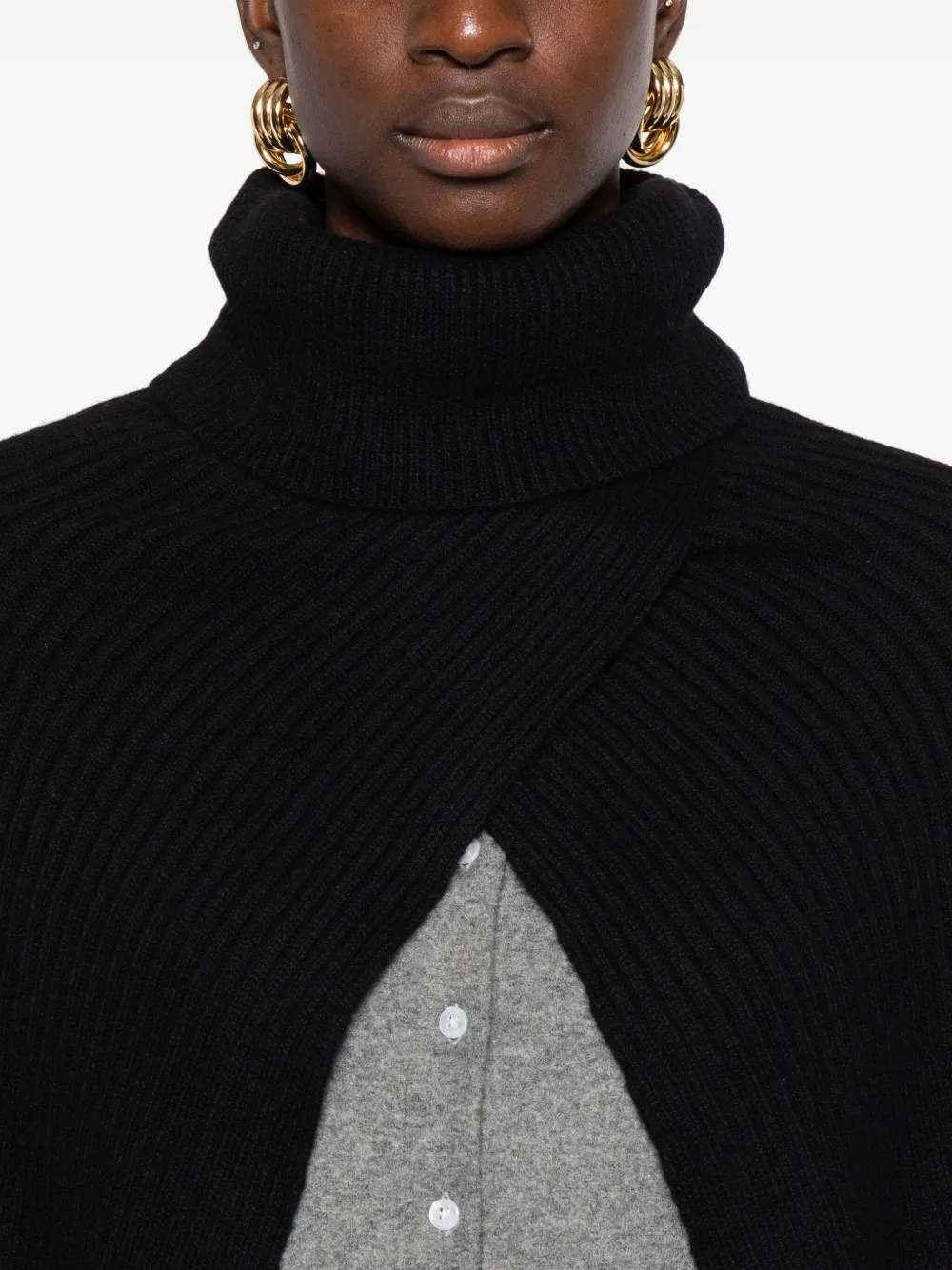 Alpha Studio Roll-neck Knitted Cape In Black