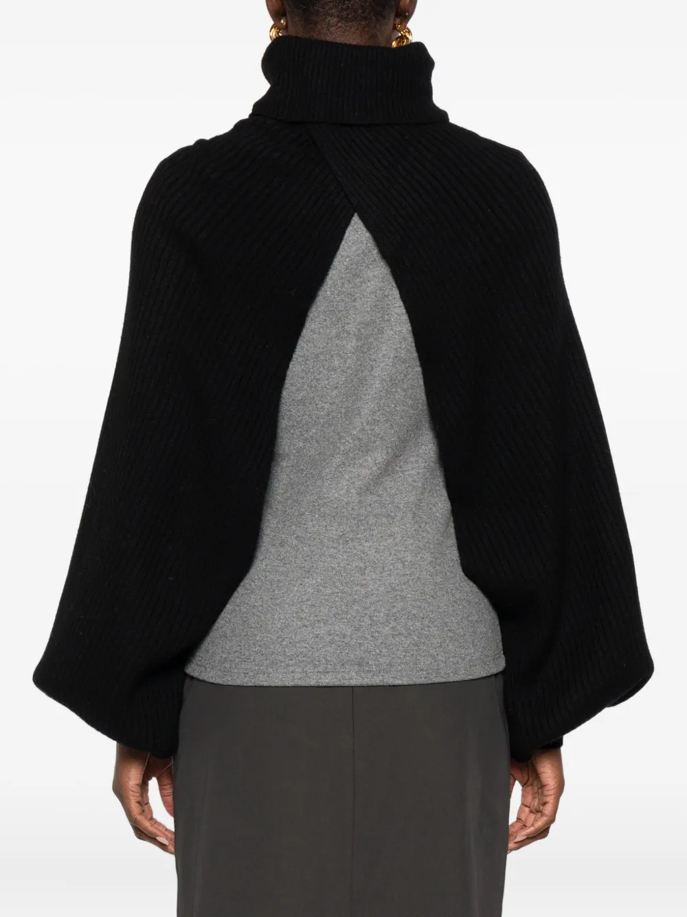 Alpha Studio Roll-neck Knitted Cape In Black