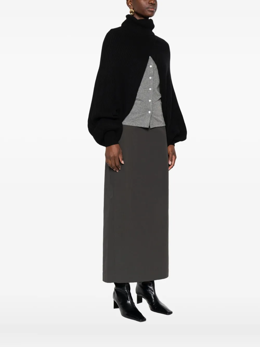 Alpha Studio Roll-neck Knitted Cape In Black