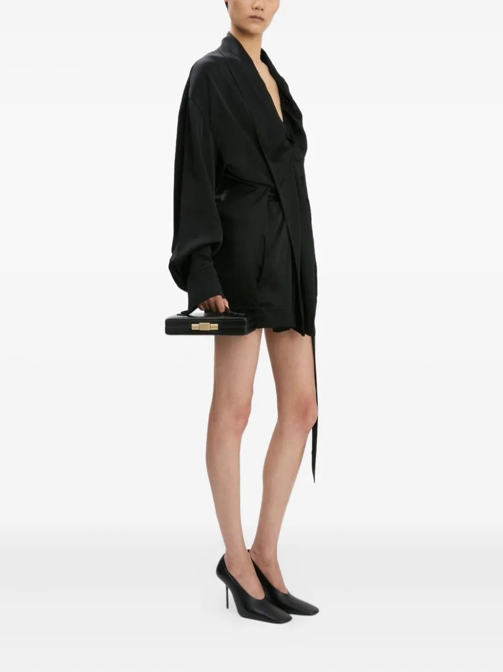 Victoria Beckham wrap-neck satin dress - Zwart