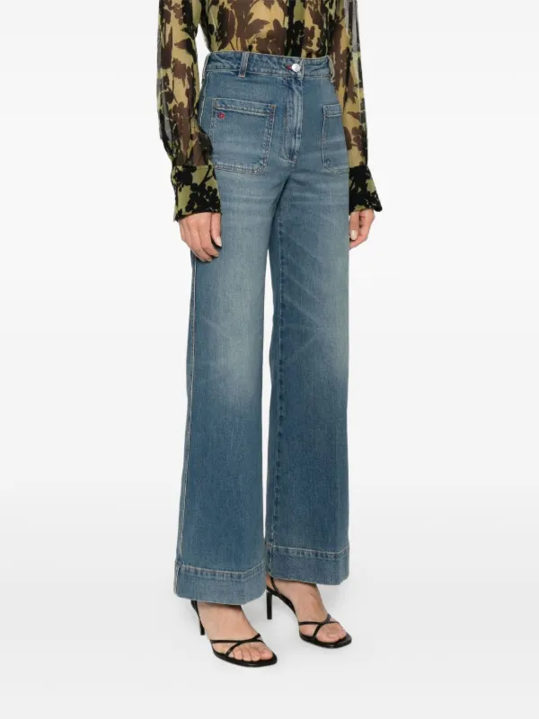 Jean Victoria Beckham Patch Bleu Taille 30 - Coupe Flare, Neuf Avec étiquettes, Fabriqué En Italie