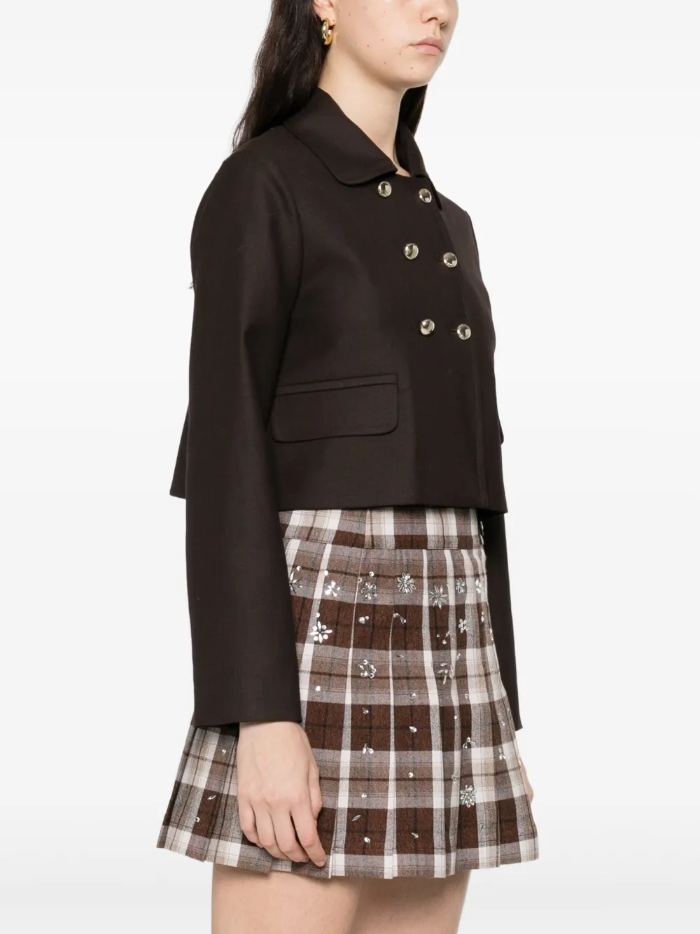 Maje Jack met dubbele rij knopen en klepzak Bruin