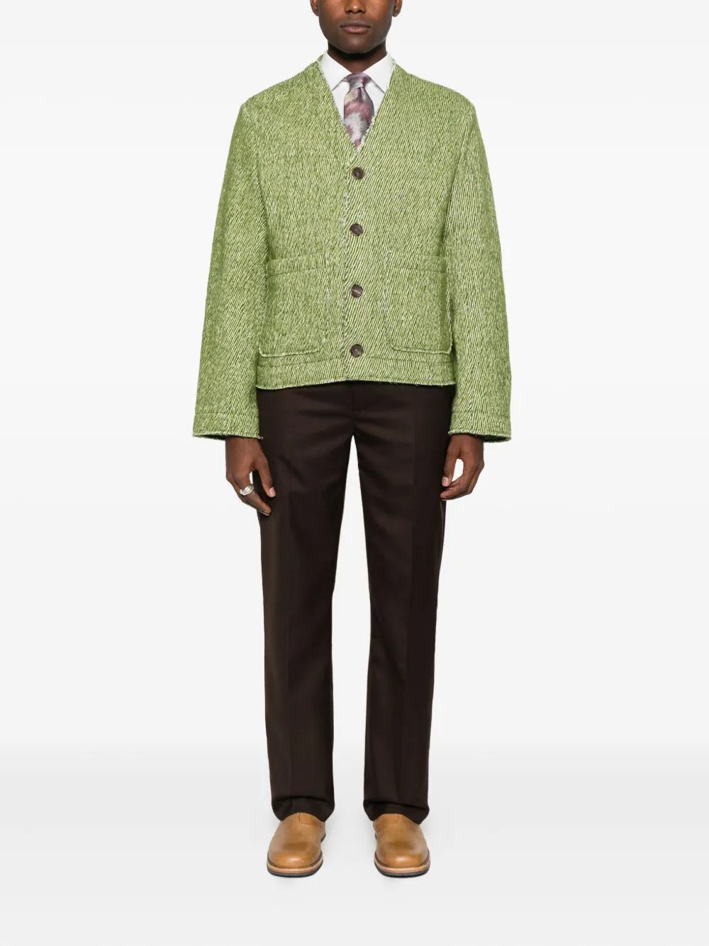 Séfr Buttoned Patch-pocket Cardigan In Green
