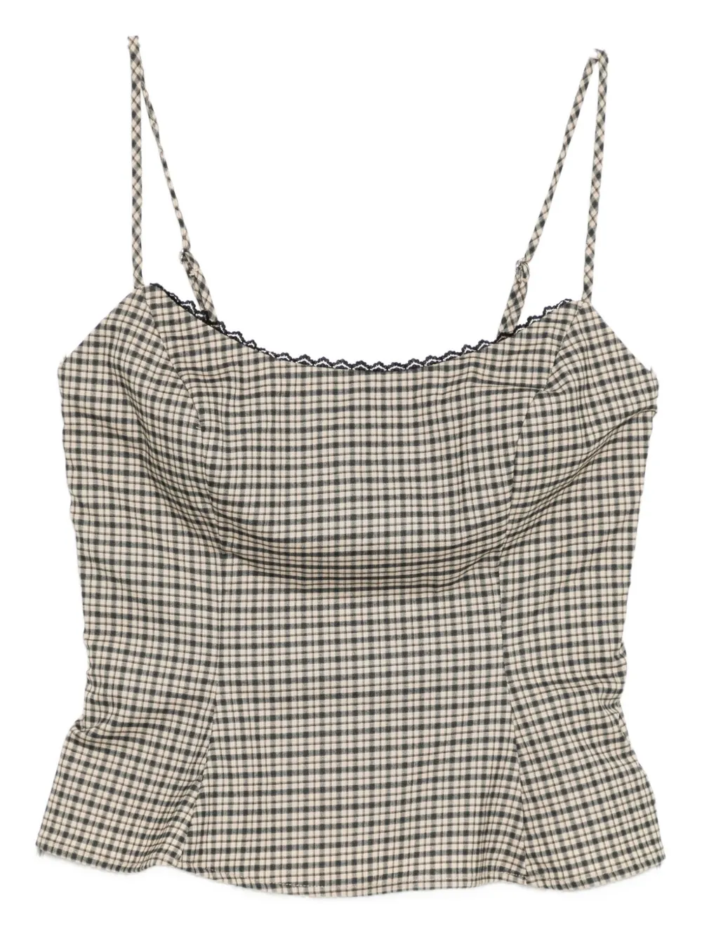 Reformation Womens Genevieve Check-print Woven Top Beige And Black Check In Gray