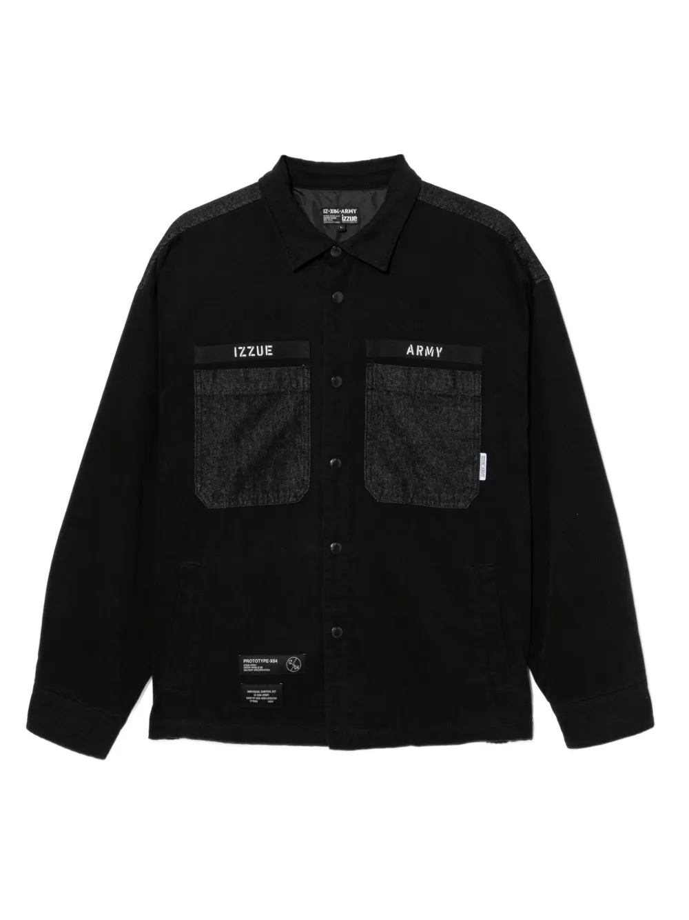 izzue Hemdjacke mit Logo-Patch | Schwarz | Image 1
