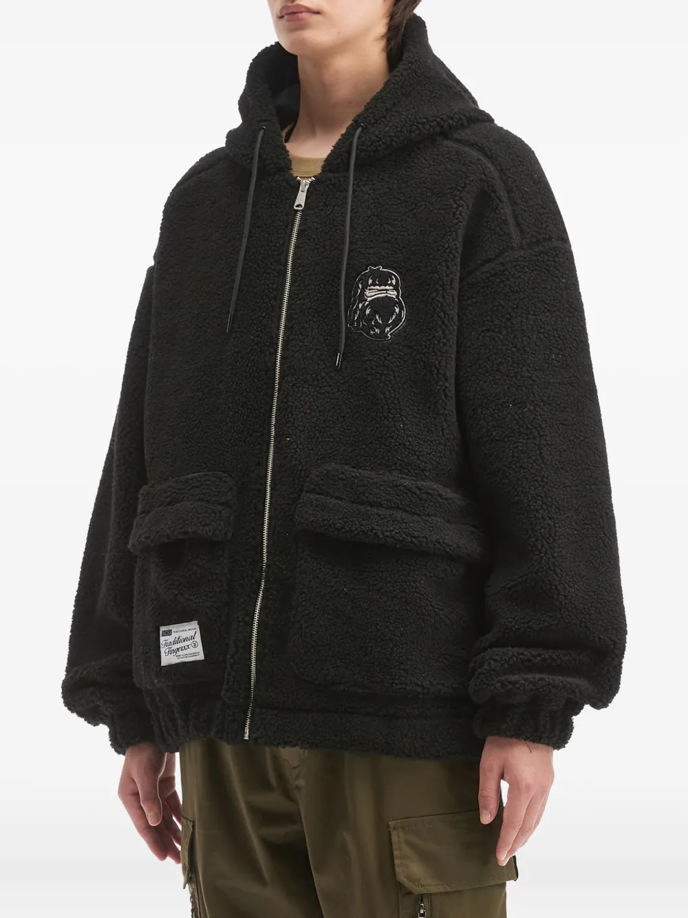 FINGERCROXX Fleece jack met capuchon en borduurwerk Zwart