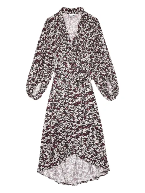 GANNI floral-print wrap midi dress
