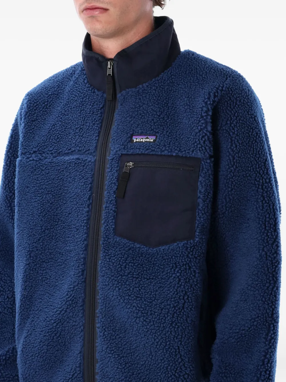Patagonia Blue Stand Collar Logo Jacket In Blue