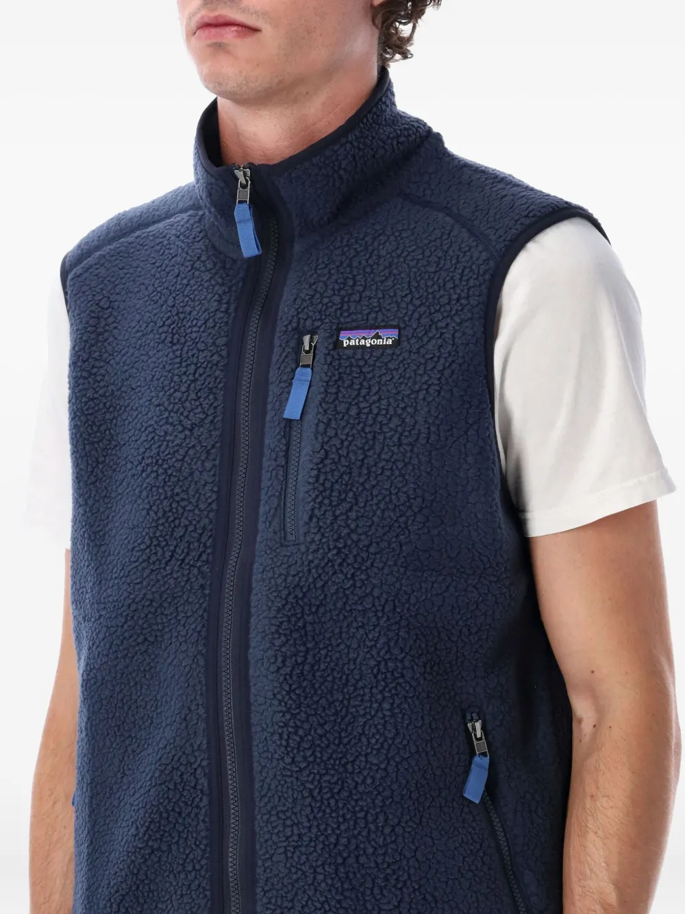 Patagonia Blue Stand Collar Logo Vest In Blue