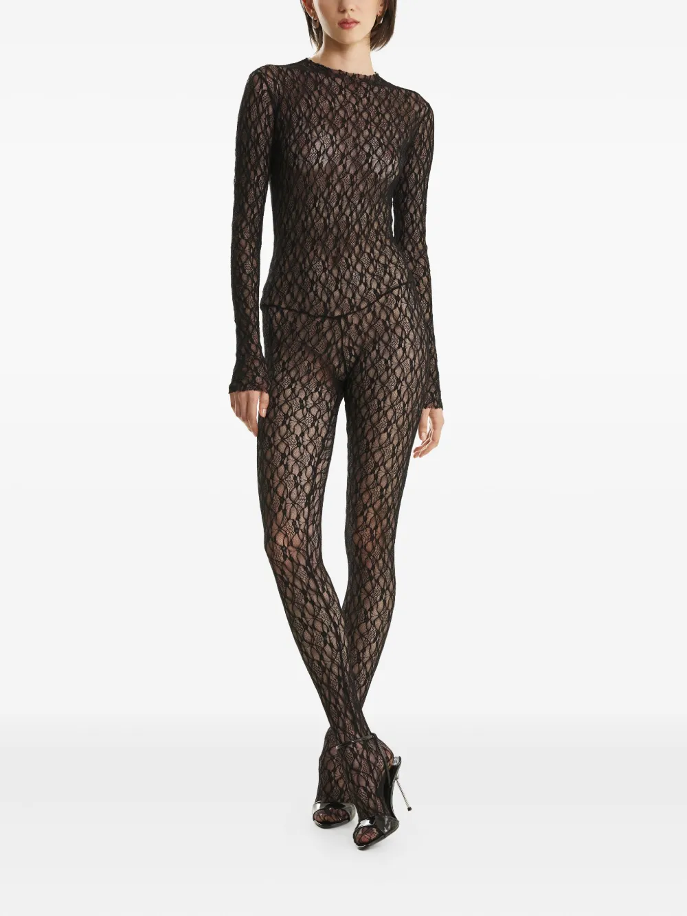 2310 STUDIO Jumpsuit met lange mouwen en kant - Zwart