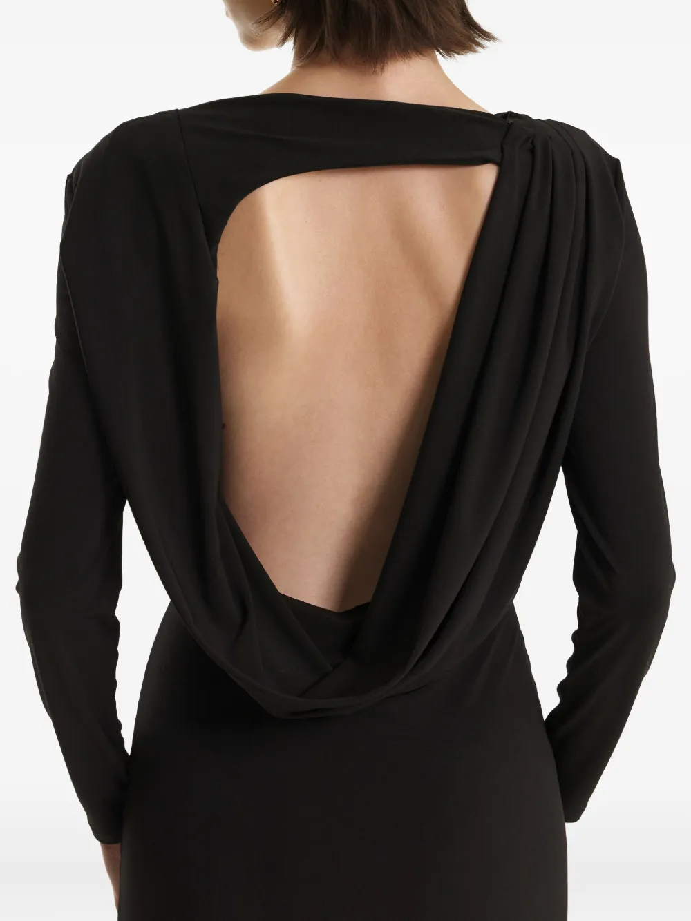 2310 Studio Draped-back Long-sleeve Mini Dress In Black