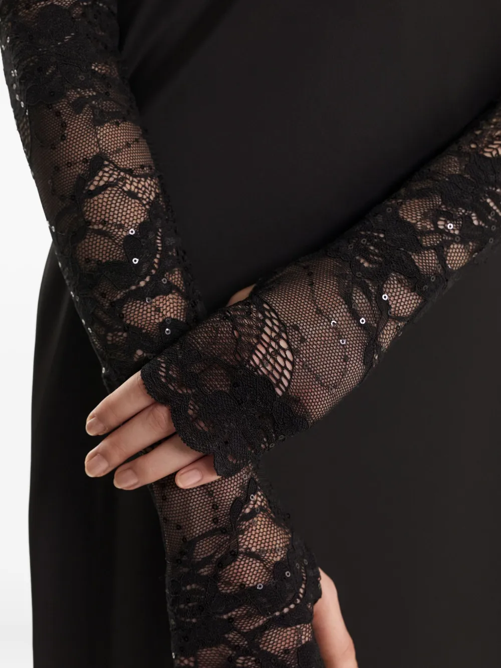 2310 STUDIO lace sequin gloves - Zwart