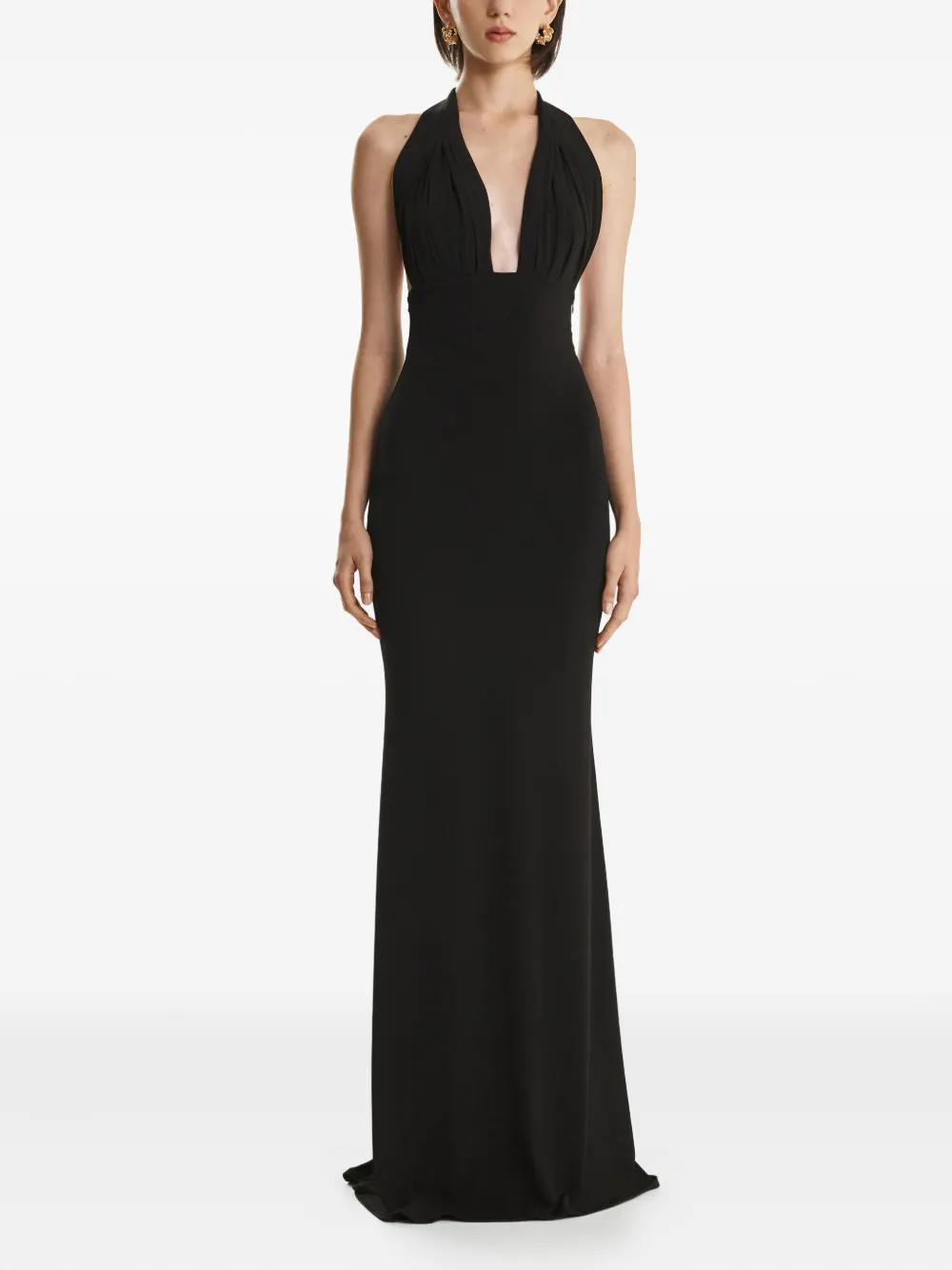 2310 Studio Halter-neck Pleated Maxi Dress In Black